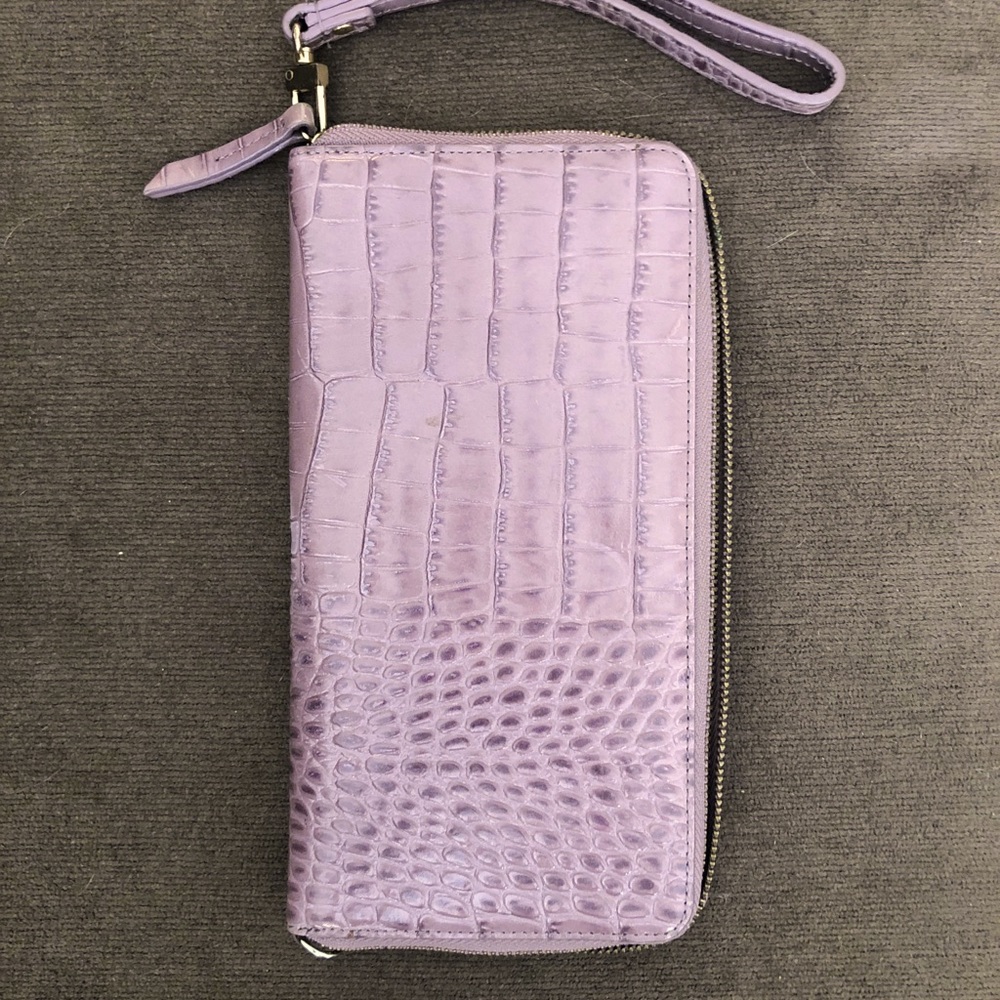 Nordstrom Deep Lavender - Embossed ‘alligator’ pattern leather wristlet wallet